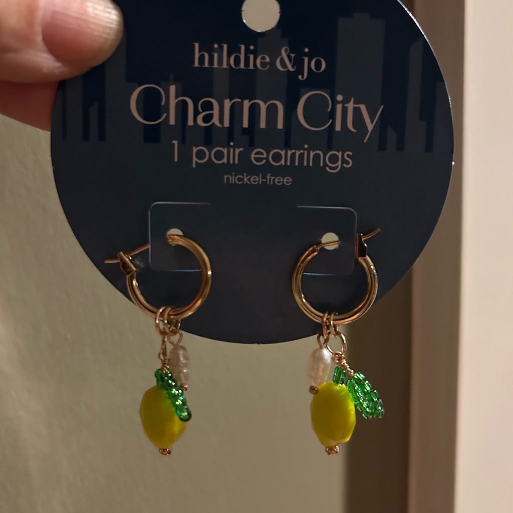 Hildie & Jo Lemon And Pearl Charm Earrings